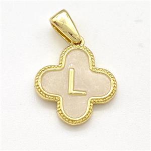 Copper Clover Pendant Letter-L Painted Gold Plated, approx 15mm [FN41567]