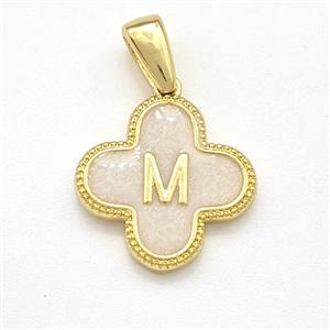 Copper Clover Pendant Letter-M Painted Gold Plated, approx 15mm [FN41568]
