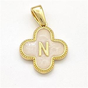 Copper Clover Pendant Letter-N Painted Gold Plated, approx 15mm [FN41569]