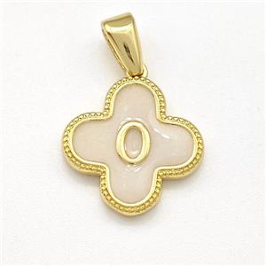 Copper Clover Pendant Letter-O Painted Gold Plated, approx 15mm [FN41570]