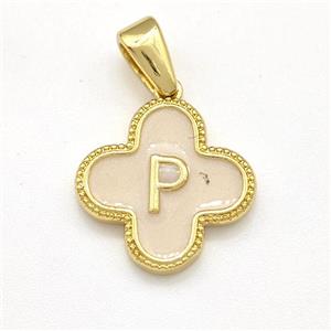 Copper Clover Pendant Letter-P Painted Gold Plated, approx 15mm [FN41571]