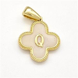 Copper Clover Pendant Letter-Q Painted Gold Plated, approx 15mm [FN41572]