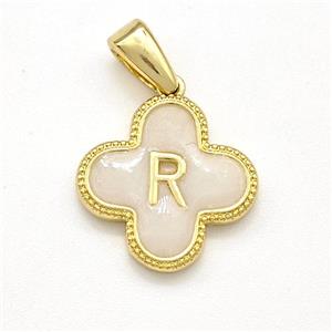 Copper Clover Pendant Letter-R Painted Gold Plated, approx 15mm [FN41573]