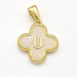 Copper Clover Pendant Letter-U Painted Gold Plated, approx 15mm [FN41576]