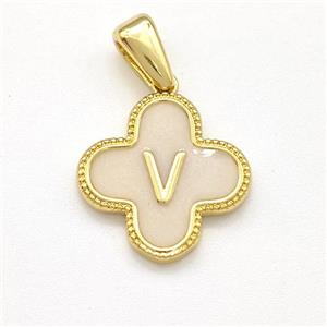Copper Clover Pendant Letter-V Painted Gold Plated, approx 15mm [FN41577]