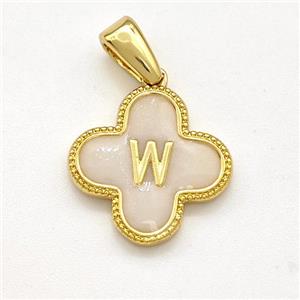 Copper Clover Pendant Letter-W Painted Gold Plated, approx 15mm [FN41578]