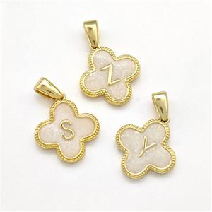 Copper Clover Letter Pendant Painted Mixed Alphabet Gold Plated, approx 15mm [FN41582]