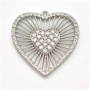 Copper Heart Pendant Micro Pave Zirconia Platinum Plated, approx 25mm [FN41583]