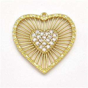 Copper Heart Pendant Micro Pave Zirconia Gold Plated, approx 25mm [FN41584]