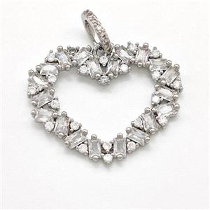 Copper Heart Pendant Micro Pave Zirconia Platinum Plated, approx 20-26mm [FN41585]
