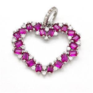 Copper Heart Pendant Micro Pave Fuchsia Zirconia Platinum Plated, approx 20-26mm [FN41587]