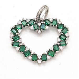 Copper Heart Pendant Micro Pave Green Zirconia Platinum Plated, approx 20-26mm [FN41588]