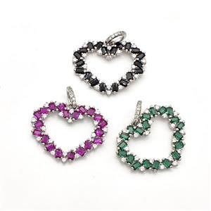 Copper Heart Pendant Micro Pave Zirconia Platinum Plated Mixed, approx 20-26mm [FN41589]