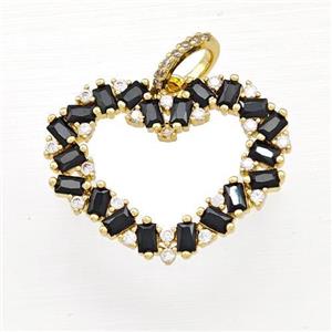 Copper Heart Pendant Micro Pave Black Zirconia Gold Plated, approx 20-26mm [FN41591]