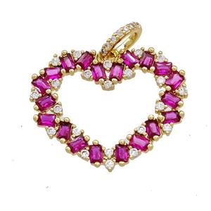 Copper Heart Pendant Micro Pave Fuchsia Zirconia Gold Plated, approx 20-26mm [FN41592]