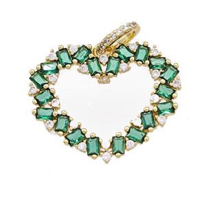 Copper Heart Pendant Micro Pave Green Zirconia Gold Plated, approx 20-26mm [FN41593]