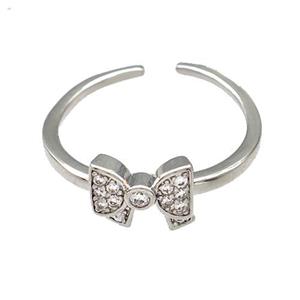 Copper Bow Rings Micro Pave Zirconia Platinum Plated, approx 7-9mm, 18mm dia [FN41603]