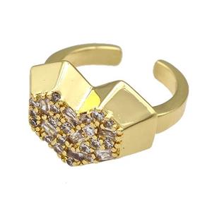 Copper Heart Rings Micro Pave Zirconia Gold Plated, approx 14-19mm, 18mm dia [FN41618]
