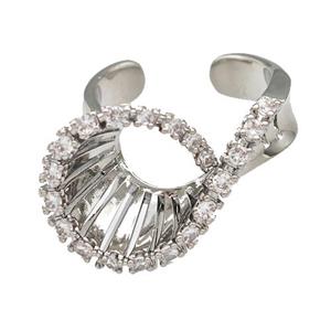 Copper Rings Pave Zircon Hollow Platinum Plated, approx 17-25mm, 18mm dia [FN41621]