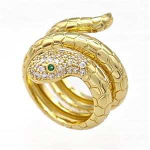 Copper Snake Rings Micro Pave Zirconia Gold Plated, approx 10-25mm, 18mm dia [FN41625]