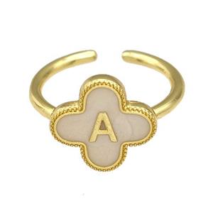 Copper Clover Rings Letter-A Painted Gold Plated, approx 13mm, 18mm dia [FN41626]
