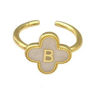Copper Clover Rings Letter-B Painted Gold Plated, approx 13mm, 18mm dia [FN41627]