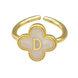 Copper Clover Rings Letter-D Painted Gold Plated, approx 13mm, 18mm dia [FN41629]