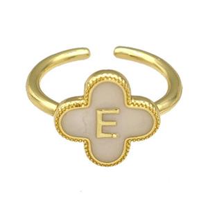 Copper Clover Rings Letter-E Painted Gold Plated, approx 13mm, 18mm dia [FN41630]