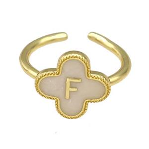 Copper Clover Rings Letter-F Painted Gold Plated, approx 13mm, 18mm dia [FN41631]