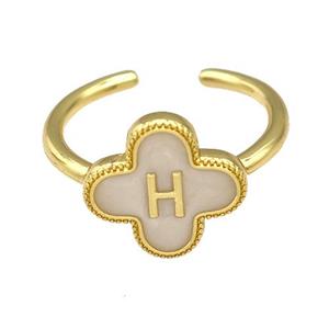 Copper Clover Rings Letter-H Painted Gold Plated, approx 13mm, 18mm dia [FN41633]