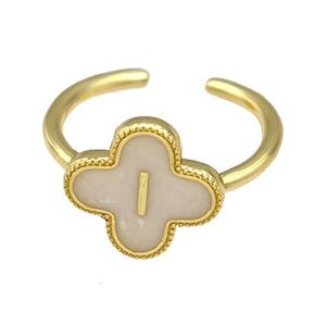 Copper Clover Rings Letter-I Painted Gold Plated, approx 13mm, 18mm dia [FN41634]
