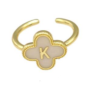 Copper Clover Rings Letter-K Painted Gold Plated, approx 13mm, 18mm dia [FN41636]
