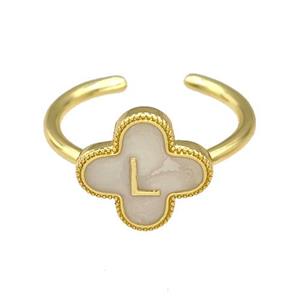 Copper Clover Rings Letter-L Painted Gold Plated, approx 13mm, 18mm dia [FN41637]