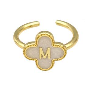 Copper Clover Rings Letter-M Painted Gold Plated, approx 13mm, 18mm dia [FN41638]