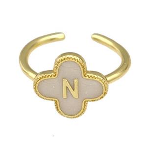 Copper Clover Rings Letter-N Painted Gold Plated, approx 13mm, 18mm dia [FN41639]