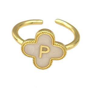 Copper Clover Rings Letter-P Painted Gold Plated, approx 13mm, 18mm dia [FN41641]