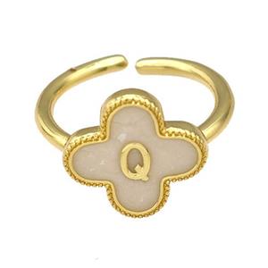 Copper Clover Rings Letter-Q Painted Gold Plated, approx 13mm, 18mm dia [FN41642]