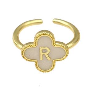 Copper Clover Rings Letter-R Painted Gold Plated, approx 13mm, 18mm dia [FN41643]