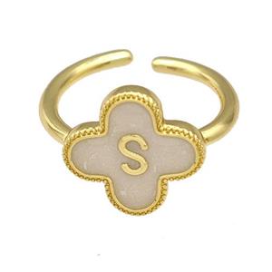 Copper Clover Rings Letter-S Painted Gold Plated, approx 13mm, 18mm dia [FN41644]