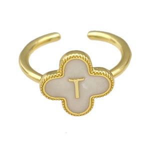 Copper Clover Rings Letter-T Painted Gold Plated, approx 13mm, 18mm dia [FN41645]