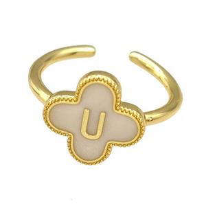 Copper Clover Rings Letter-U Painted Gold Plated, approx 13mm, 18mm dia [FN41646]