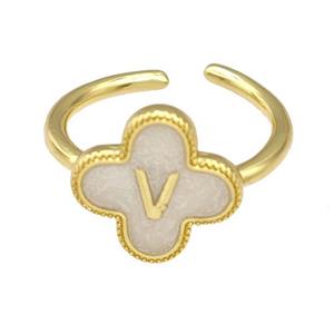 Copper Clover Rings Letter-V Painted Gold Plated, approx 13mm, 18mm dia [FN41647]