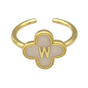 Copper Clover Rings Letter-W Painted Gold Plated, approx 13mm, 18mm dia [FN41648]
