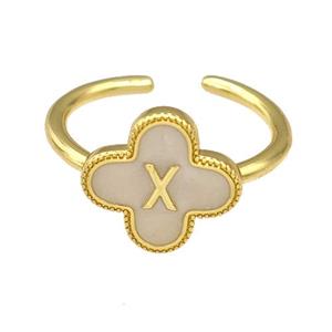 Copper Clover Rings Letter-X Painted Gold Plated, approx 13mm, 18mm dia [FN41649]