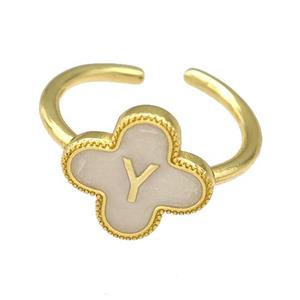 Copper Clover Rings Letter-Y Painted Gold Plated, approx 13mm, 18mm dia [FN41650]