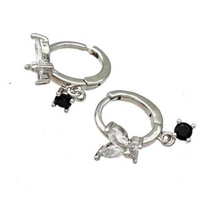 Copper Butterfly Hoop Earrings Pave Zircon Platinum Plated, approx 3mm, 8mm, 12mm dia [FN41672]