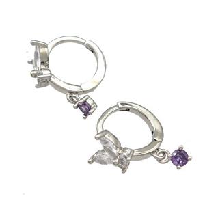 Copper Butterfly Hoop Earrings Pave Zircon Platinum Plated, approx 3mm, 8mm, 12mm dia [FN41673]