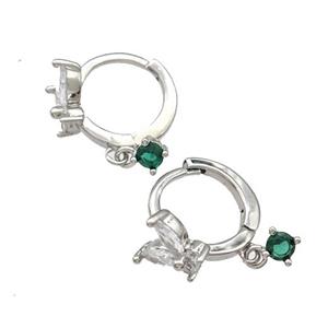 Copper Butterfly Hoop Earrings Pave Zircon Platinum Plated, approx 3mm, 8mm, 12mm dia [FN41674]