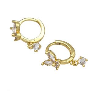 Copper Butterfly Hoop Earrings Pave Zircon Gold Plated, approx 3mm, 8mm, 12mm dia [FN41675]
