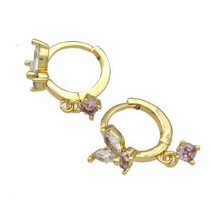 Copper Butterfly Hoop Earrings Pave Zircon Gold Plated, approx 3mm, 8mm, 12mm dia [FN41676]